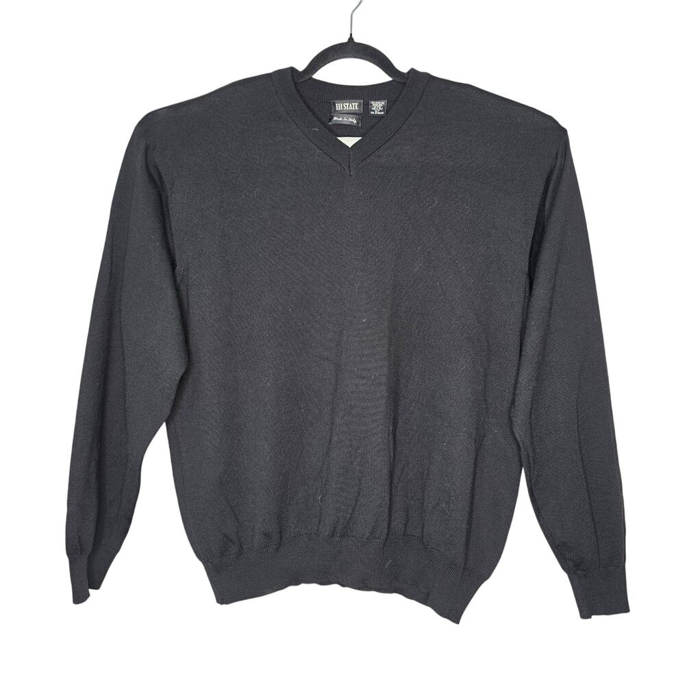 III STATE Sweater Mens XLT Black Merino Wool VNeck Pullover Big Tall Made Italy